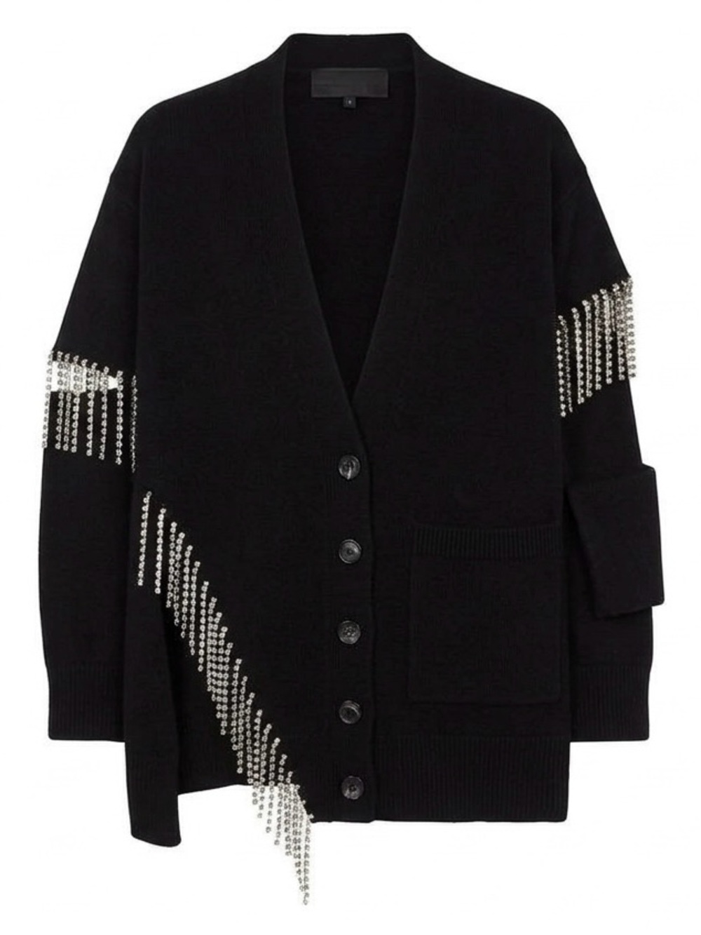 Black Crystal Fringe Button-Front Cardigan